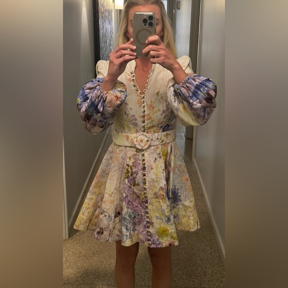 Zimmermann Rhythmic Belted Embellished Floral-print Linen Mini Dress - Picture 4 of 4